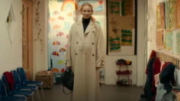 Weekend By Max Mara Affetto Long Wool Trench Coat In Sand worn by Jess (Diane Kruger) as seen in Little Disasters (S01E01)