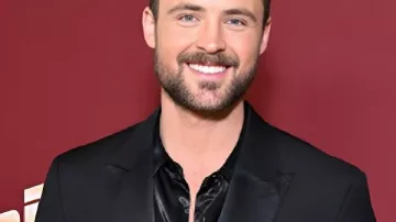 The Voice S28 Dylan Efron Black Double-Breasted Blazer as seen in The Voice