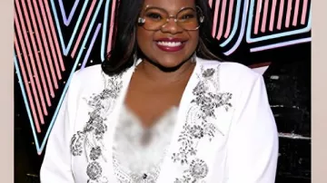 The Voice S28 Jazz McKenzie White Embellished Coat as seen in The Voice
