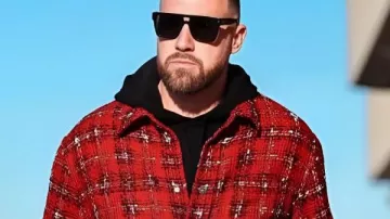 Travis Kelce Tweed Flannel Snap Front Overshirt worn by Travis Kelce as seen in New Heights with Jason and Travis Kelce