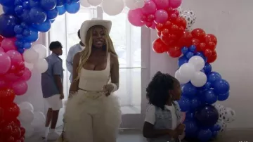 Lapointe Denim Pant With Feathers worn by Wendy Osefo as seen in The Real Housewives of Potomac(S10E11)