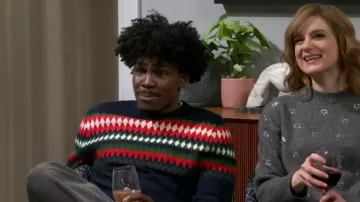 Club Room Men's Fair Isle Crewneck Sweater worn by Kam Patterson as seen in Saturday Night Live (S51E07)