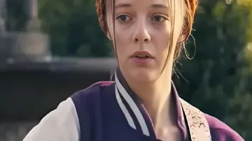 Run Away Ellie de Lange Purple Varsity Jacket worn by (Ellie de Lange) as seen in Run Away (S01)