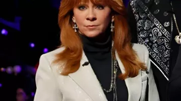 The Voice Season 28 Reba McEntire Cream Sequined Blazer worn by Reba McEntire as seen in The Voice