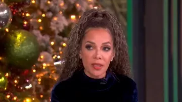 Rabanne Asymmetric Ruched Embellished Velvet Turtleneck Dress worn by Sunny Hostin as seen in The View on December 16, 2025