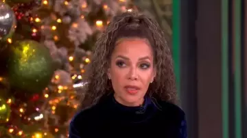 Rabanne Asymmetric Ruched Embellished Velvet Turtleneck Dress worn by Sunny Hostin as seen in The View on December 16, 2025