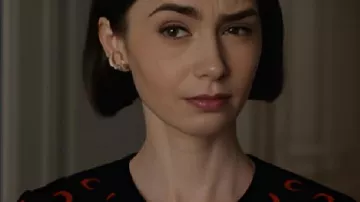 Emily in Paris S05 Lily Collins Moon Cardigan worn by Emily Cooper (Lily Collins) as seen in Emily in Paris (S05)