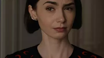 Emily in Paris S05 Lily Collins Moon Cardigan worn by Emily Cooper (Lily Collins) as seen in Emily in Paris (S05)