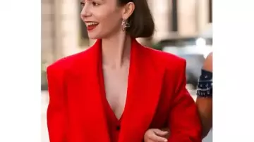 Emily In Paris S05 Lily Collins Red Long Coat worn by Emily Cooper (Lily Collins) in Emily in Paris (S05)