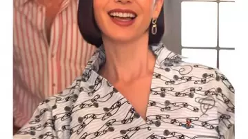 Emily In Paris S5 Lily Collins Safety Pin Shirt worn by Emily Cooper (Lily Collins) in Emily in Paris (S05)