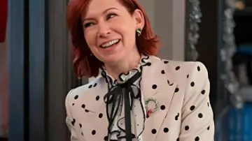 Elsbeth S03 Carrie Preston Polka Dot Cropped Blazer worn by Elsbeth Tascioni (Carrie Preston) in Elsbeth (S03)