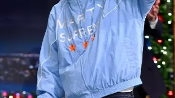 The Tonight Show Starring Jimmy Fallon Timothée Chalamet Sky Blue Jacket worn by Timothée Chalamet in "You Will Not Regret It" Timothée Chalamet Pitches Marty Supreme to America | The Tonight Show