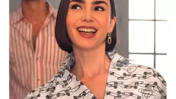 Emily In Paris S05 Lily Collins Safety Pin Printed Shirt worn by Emily Cooper (Lily Collins) as seen in Emily in Paris (S05)