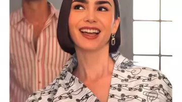 Emily In Paris S05 Lily Collins Safety Pin Printed Shirt worn by Emily Cooper (Lily Collins) as seen in Emily in Paris (S05)