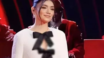 The Voice S28 Gina Miles White Sequined Bow-Front Jacket as seen in The Voice