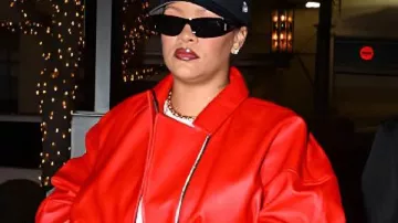 Rihanna LA Red Leather Jacket in ????✨ Rihanna makes a VERY vibrant fashion statement in a bright red leather jacket in LA.#shorts