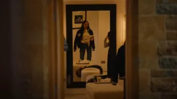 Sporty & Rich New York Yankees Champions Embroidered Wool Felt Bomber Jacket worn by Lauren Silverman as seen in Simon Cowell: The Next Act (S01E03)