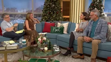 Zara Shiny Jacquard Layered Skirt worn by Cat Deeley as seen in This Morning on December 2025