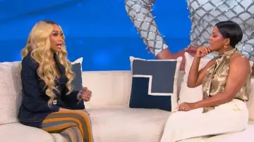 Viken Plan Rock of Rhythm Striped Tights Hosiery Pantyhose worn by Tami Roman as seen in Tamron Hall Show on December 11, 2025