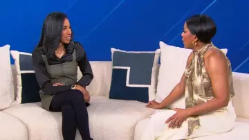 Ramy Brook Arielle Metallic Halter Top worn by Tamron Hall as seen in Tamron Hall Show on December 11, 2025