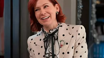 Elsbeth S03 Carrie Preston Polka Dot Bow Crop Blazer worn by Elsbeth Tascioni (Carrie Preston) as seen in Elsbeth (S03)