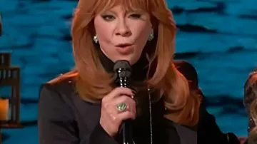 The Voice S28 Reba McEntire Lace Trim Fringed Hem Blazer worn by (Reba McEntire) as seen in The Voice (S28)