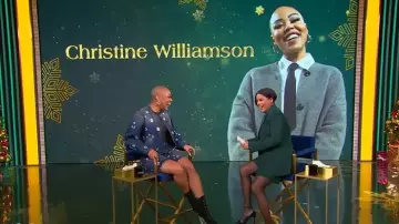 Marc Jacobs Daisy Sequined Wide-Leg Denim Bermuda Shorts worn by Christine Williamson as seen in Tamron Hall Show on December 16, 2025