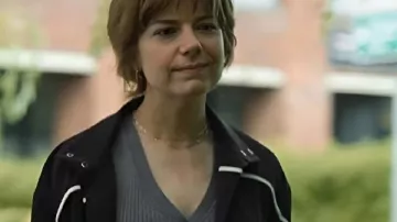 The Revenge Club Emily Hunter Black Track Jacket worn by Emily (Aimee-Ffion Edwards) as seen in The Revenge Club (S01)