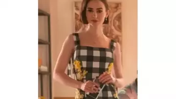 Emily In Paris S05 Emily Cooper Checked Floral Dress worn by Emily Cooper (Lily Collins) as seen in Emily in Paris (S05)