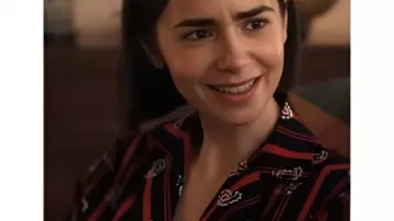 Emily in Paris S5 Emily Cooper Paisley Stripe Top worn by Emily Cooper (Lily Collins) as seen in Emily in Paris (S05)