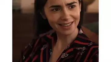 Emily in Paris S5 Emily Cooper Paisley Stripe Top worn by Emily Cooper (Lily Collins) as seen in Emily in Paris (S05)