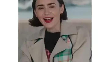Emily In Paris S05 Lily Collins Plaid Trench Coat worn by Emily Cooper (Lily Collins) as seen in Emily in Paris (S05)