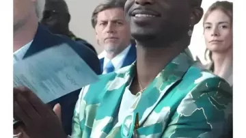 Emily In Paris S05 Samuel Arnold Green AfroCamo Jacket worn by Julien (Samuel Arnold) in Emily in Paris (S05)