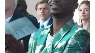 Emily In Paris S05 Samuel Arnold Green AfroCamo Jacket worn by Julien (Samuel Arnold) in Emily in Paris (S05)