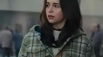 Ponies 2026 Emilia Clarke Check Duffle Coat worn by Bea (Emilia Clarke) as seen in PONIES (S01E01)