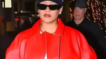 Rihanna LA Red Leather Jacket in ????✨ Rihanna makes a VERY vibrant fashion statement in a bright red leather jacket in LA.#shorts