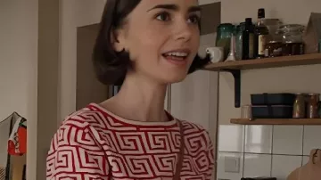 Emily in Paris S05 Lily Collins Geometric Print Top worn by Emily Cooper (Lily Collins) as seen in Emily in Paris (S05)