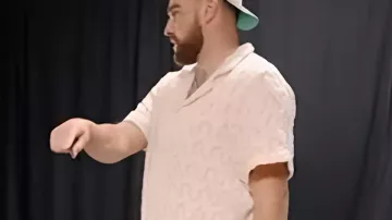 The End of an Era Travis Kelce Beige Crochet Shirt worn by Self (Travis Kelce) as seen in Taylor Swift | The Eras Tour | The End of an Era (S01)