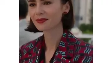 Emily In Paris Season 5 Lily Collins Red Printed Blazer worn by Emily Cooper (Lily Collins) in Emily in Paris (S05)
