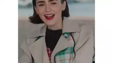 Emily In Paris S05 Lily Collins Tartan Plaid Trench Coat worn by Emily Cooper (Lily Collins) in Emily in Paris (S05)