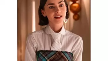 Emily In Paris Season 5 Lily Collins Neck Tie Shirt worn by Emily Cooper (Lily Collins) in Emily in Paris (S05)