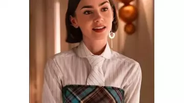 Emily In Paris Season 5 Lily Collins Neck Tie Shirt worn by Emily Cooper (Lily Collins) in Emily in Paris (S05)