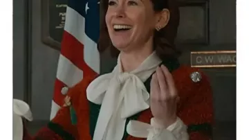 Elsbeth Season 3 Carrie Preston Christmas Cardigan worn by Kaya Blanke (Carra Patterson) in Elsbeth