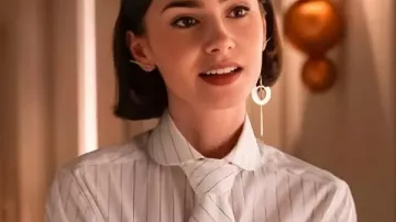 Emily In Paris S05 Lily Collins Striped Neck-Tie Shirt worn by Emily Cooper (Lily Collins) as seen in Emily in Paris (S05)