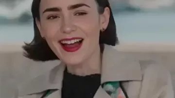 Emily In Paris S05 Lily Collins Tartan Paneled Belted Coat worn by Emily Cooper (Lily Collins) as seen in Emily in Paris (S05)