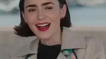 Emily In Paris S05 Lily Collins Tartan Paneled Belted Coat worn by Emily Cooper (Lily Collins) as seen in Emily in Paris (S05)