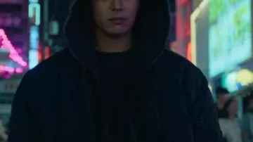 Large black zip-up hoodie worn by Park Hu-min (Ryeoun) in Weak Hero (S02E05)