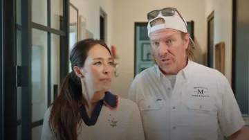 Trovata Parker Polo Sweater worn by Joanna Gaines as seen in Fixer Upper: Colorado Mountain House (S01E01)