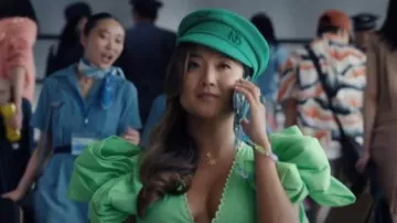 Ruslan Baginskiy Monogram Baker Boy Cap in Green worn by Mindy Chen (Ashley Park) as seen in Emily in Paris (S05E01)