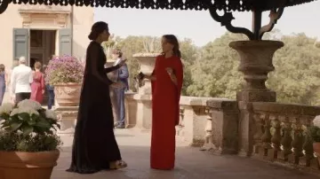 Alberta Ferretti Crepe Dress in Cardinal Red worn by Sylvie Grateau (Philippine Leroy-Beaulieu) as seen in Emily in Paris (S05E01)